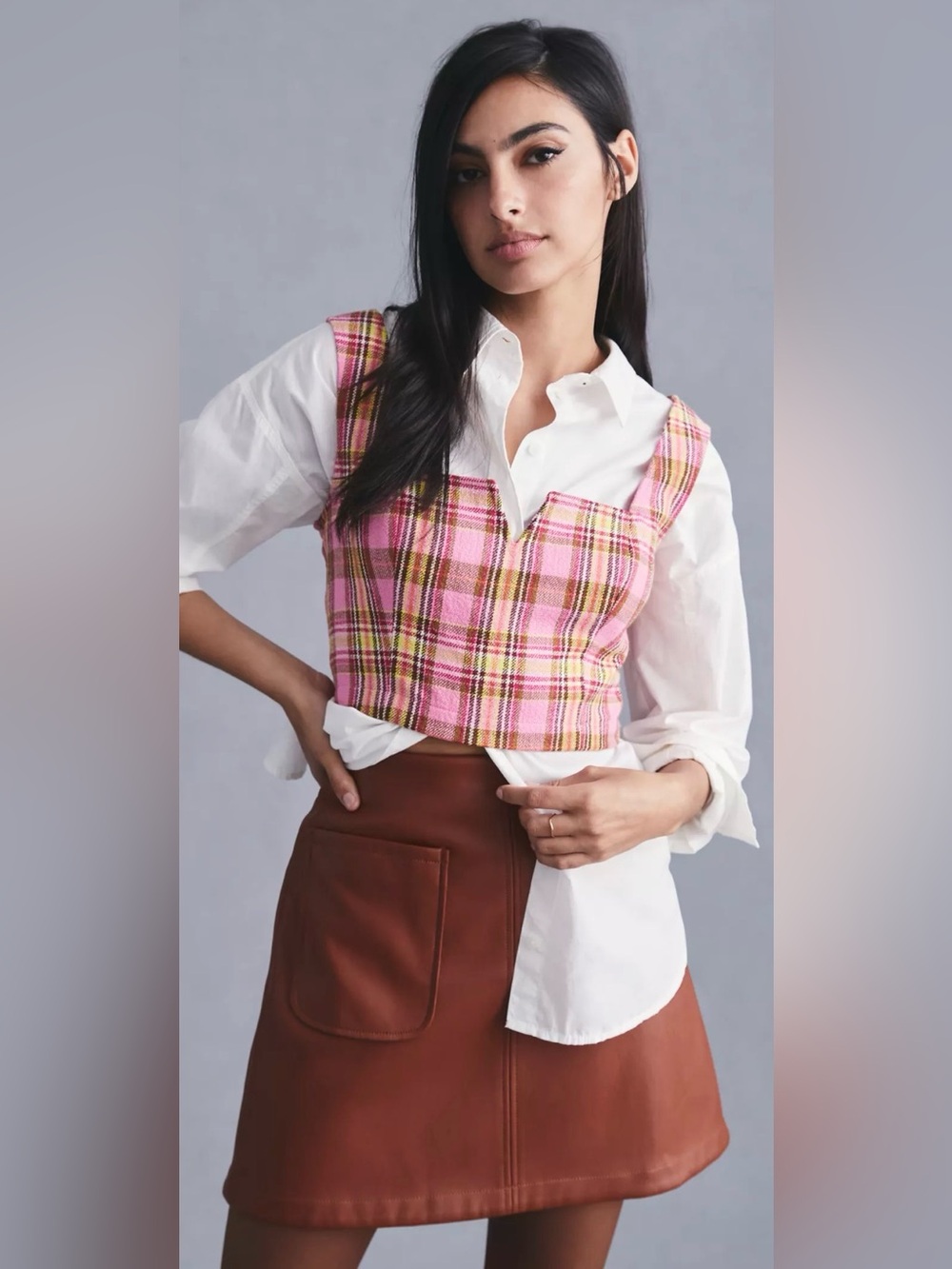 Maeve Structured Plaid Corset Top – Size 12 | Feminine Fall Layering